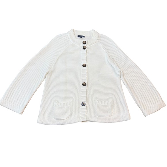 Lands' End Women's Cardigan XL Button Front Knit Pockets Ivory Cream Cotton - Picture 1 of 9